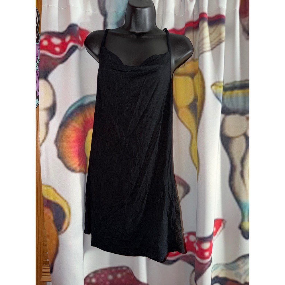 Adore Me Black Cowl Neck Slip Dress Mesh Side Panels MON-SL-08749-SLP-JETBLK-M